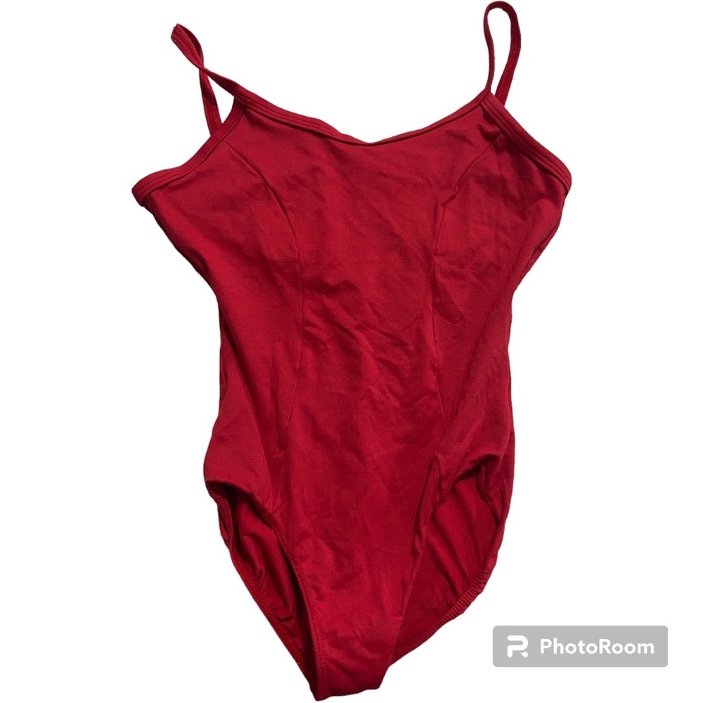 So Danca red ballet leotard with V back